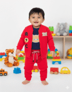 Kids 3 Pcs Set  (Jacket + T-shirt + Pant) - Red - Image 2