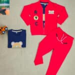 Kids 3 Pcs Set  (Jacket + T-shirt + Pant) - Red