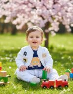 Kids 3 Pcs Set  (Jacket + T-shirt + Pant) - White - Image 3